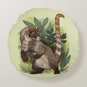 Coussins Ronds Coatamundi ou Coati noir blanc