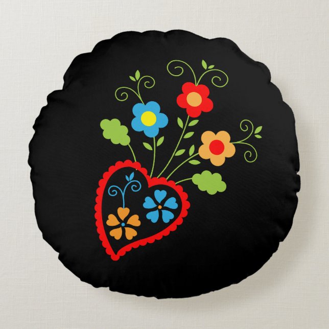 Coussins Ronds Coeur de floraison folklorique portugais (Devant)