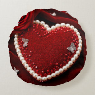 Coussins Ronds Cœur romantique avec bordure de perle