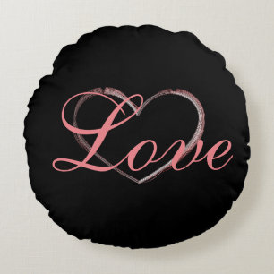 Coussins Ronds Cœur Tendance Gris Calligraphie Amour Mariage