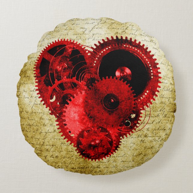 Coussins Ronds Coeur vintage de Steampunk (Devant)