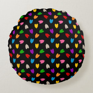 Coussins Ronds Cœurs Amour Colorés Motif Design Noir