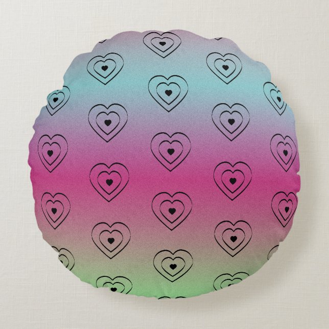 Coussins Ronds Coeurs arc-en-ciel Coeur Black Pride (Devant)