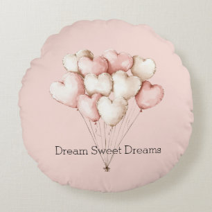 Coussins Ronds Cœurs Ballons Crème Rose