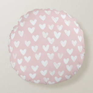Coussins Ronds Coeurs blancs roses