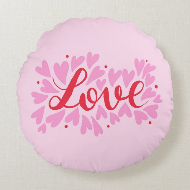 Coussins Ronds Coeurs d'amour - rose et rouge (Devant)