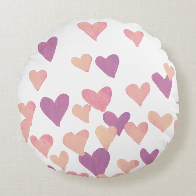Coussins Ronds Coeurs d'aquarelle de la Saint-Valentin - rose pas (Devant)