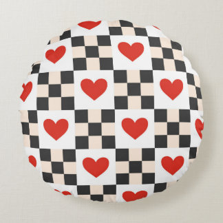 Coussins Ronds Cœurs de damier