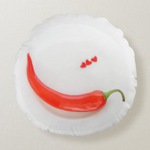 Coussins Ronds Coeurs de poivre chaud rouge blanc