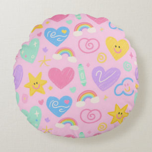 Coussins Ronds Coeurs & Doodles Jeter Oreiller Cute Kidcore Accen