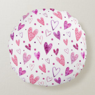 Coussins Ronds Coeurs et Pois roses : Plaisir romantique.