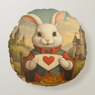 Coussins Ronds Cœurs Fantaisistes de Lapin Blanc Enchantant le Pa