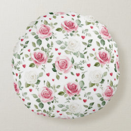 Coussins Ronds Coeurs floraux roses