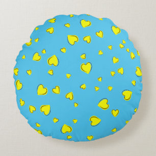 Coussins Ronds Coeurs jaunes sur bleu