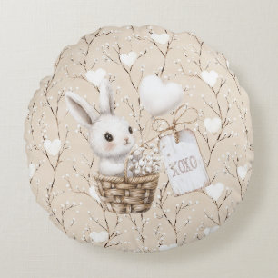 Coussins Ronds Coeurs lapins blancs dans un Baby shower panier XO
