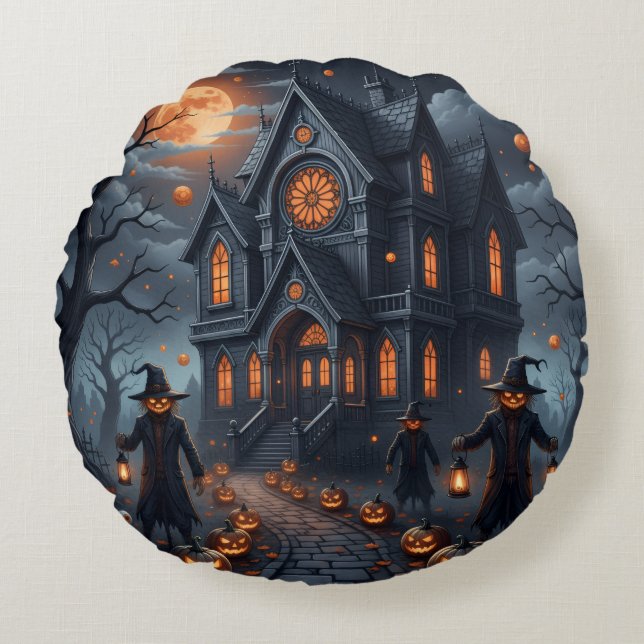Coussins Ronds Cojin con diseño de Halloween castillo embrujado (Devant)