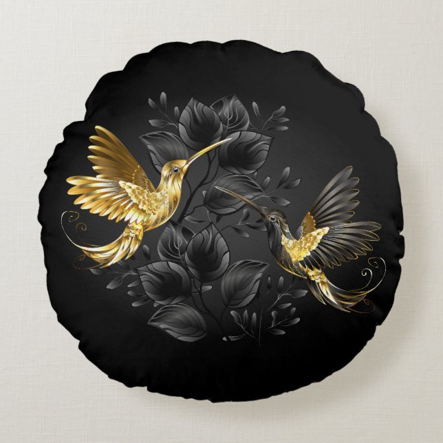 Coussins Ronds Colibri noir et or (Devant)