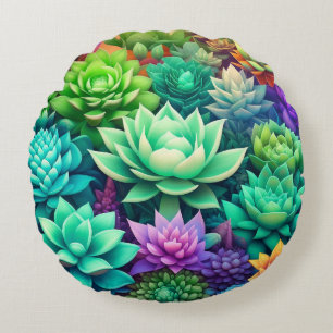 Coussins Ronds Collage Aloe Vera et Succulents