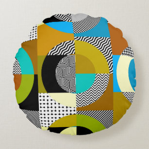 Coussins Ronds Collage géométrique : cercles, motif vintage.