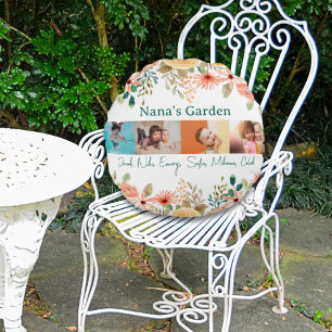 Coussins Ronds Collage photo personnalisé Jardin de Nana Grandma