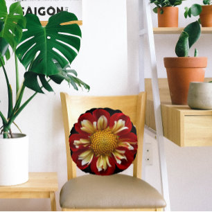 Coussins Ronds Collarette rouge Dahlia Floral sur noir