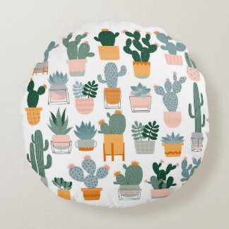 Coussins Ronds Collection Cactus dans Pots Design