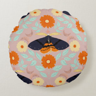 Coussins Ronds Collection de papillons botaniques fantaisistes