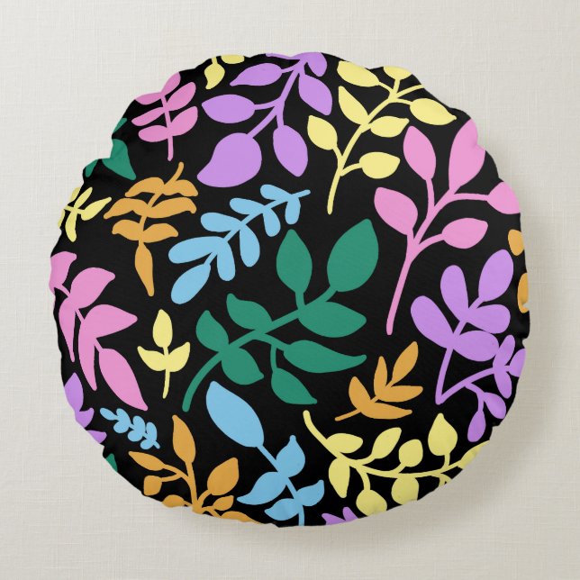 Coussins Ronds Colorful foliage in black background (Devant)