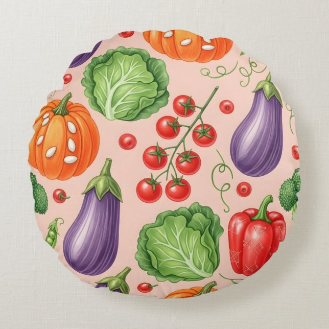 Coussins Ronds Colorful Vegetable Pattern Illustration (Devant)