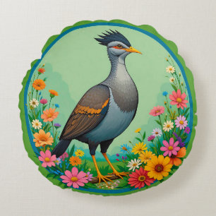Coussins Ronds Composition artistique florale d'oiseaux pour déco
