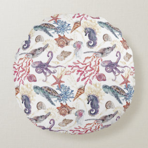 Coussins Ronds Composition de aquarelle sous-marine Série Design
