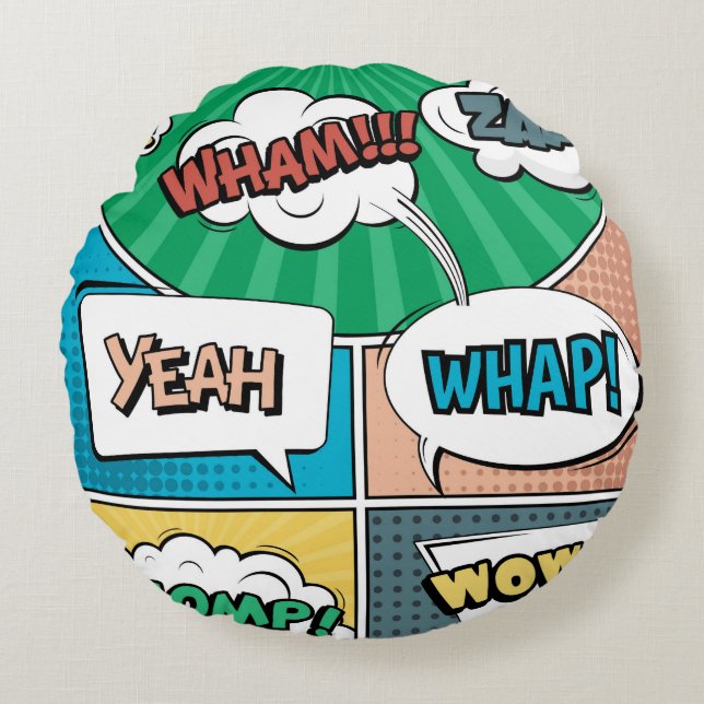 Coussins Ronds concept créatif Abstrait comic pop art style blan (Devant)