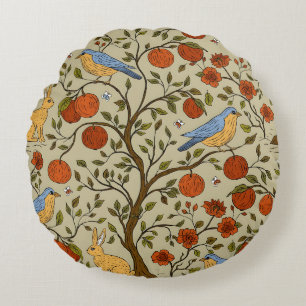 Coussins Ronds Conception d'arbres bruns avec des pommes oranges 
