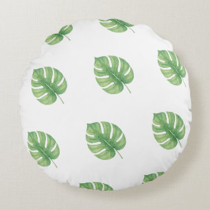Coussins Ronds Conception de feuille de Monstera verte.