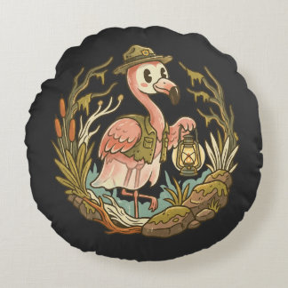 Coussins Ronds Conception de flamant rose rétro effrayant des mar