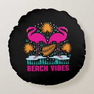 Coussins Ronds Conception de flamants roses de vibes de plage