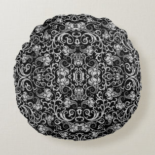 Coussins Ronds Conception de fond de fleurs de dalmatien noir mig