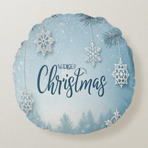 Coussins Ronds Conception de Noël en cristal de neige bleu doux e