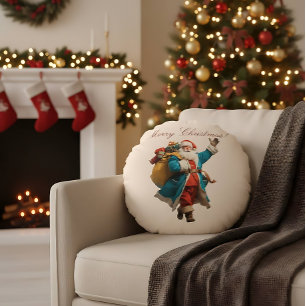 Coussins Ronds Conception de Noël personnalisée avec Père Noël vi