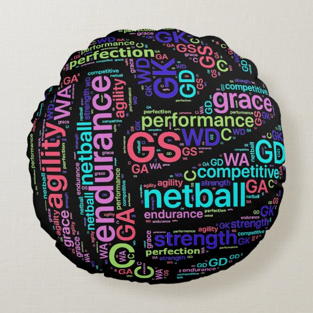 Coussins Ronds Conception inspirée de boule de net-ball de mots (Devant)