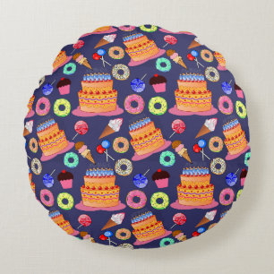 Coussins Ronds Conception Motif de pâtisserie de gâteaux d'annive