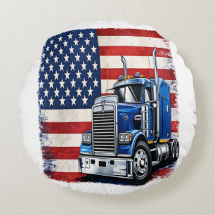 Coussins Ronds Conducteur de semi-remorque du drapeau américain d