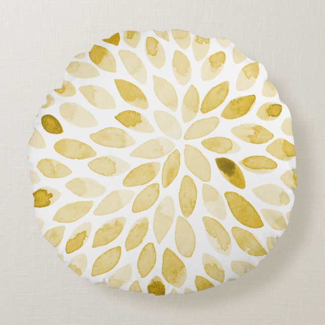 Coussins Ronds Contours de brosse jaune aquarelle (Devant)