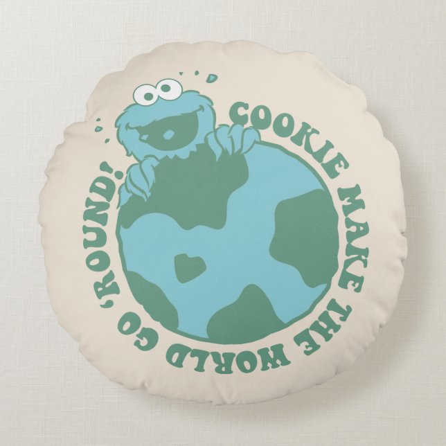 Coussins Ronds Cookie Monster | Les cookies font tourner le monde (Devant)