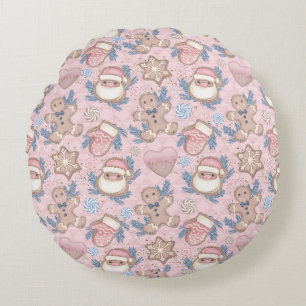Coussins Ronds Cookies de Noël rose