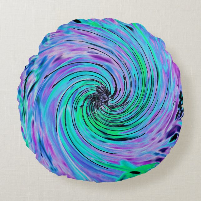 Coussins Ronds Cool Abstrait de chaux vert et violet floral (Devant)