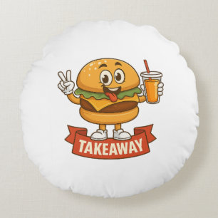 Coussins Ronds Cool Burger Buddy avec jus - Caricature amusante C