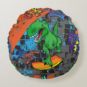 Coussins Ronds Cool Dinosaur Skateboard Motif sans couture