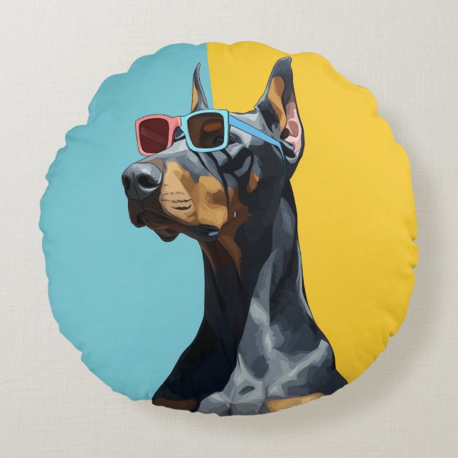 Coussins Ronds Cool Doberman with sunglasses (Devant)