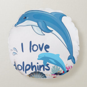 Coussins Ronds Cool l Love Dolphins Citations Amateurs de dauphin
